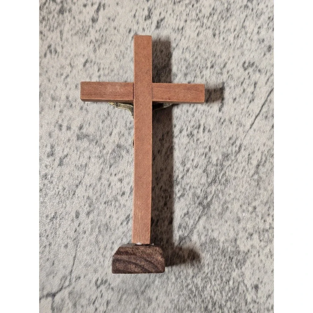 Small Wood & Metal Crucifix Cross Sacred Heart League 4.25